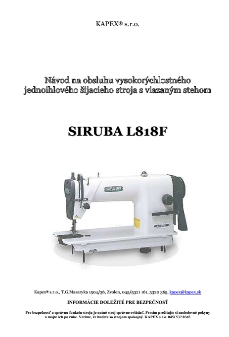 Siruba L818 F Návod na použitie