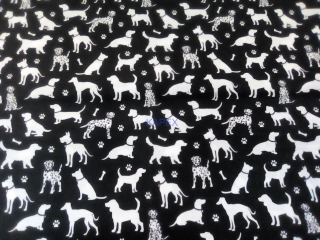 Bavlna-psy na čiernom-biele 