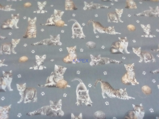 Bavlna-mačky na šedom